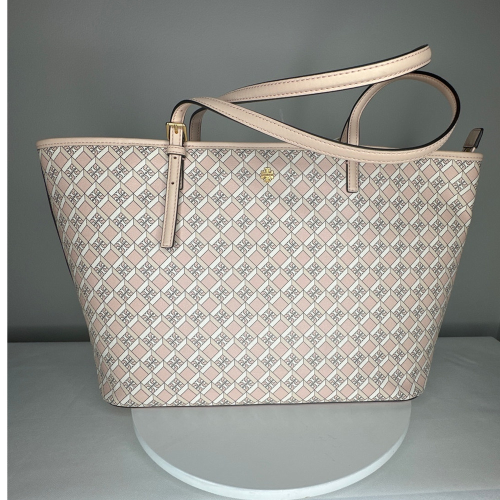 NWT Tory Burch Geo Logo Tote Zip Top Dusted Blush Pink Shoulder Bag Handbag